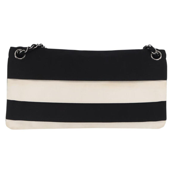 CHANEL 2.55 Chain Shoulder Bag Nylon Black Silver CC Auth 169050