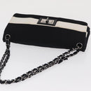 CHANEL 2.55 Chain Shoulder Bag Nylon Black Silver CC Auth 169050-6