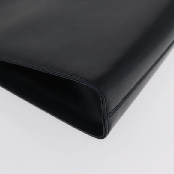 Salvatore Ferragamo Gancini Chain Shoulder Bag Leather Navy Gold Auth 169051