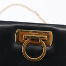 Salvatore Ferragamo Gancini Chain Shoulder Bag Leather Navy Gold Auth 169051-10