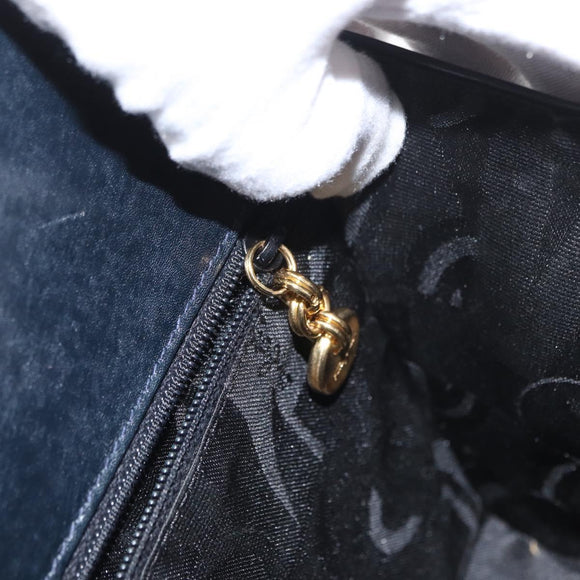 Salvatore Ferragamo Gancini Chain Shoulder Bag Leather Navy Gold Auth 169051