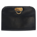 Salvatore Ferragamo Gancini Chain Shoulder Bag Leather Navy Gold Auth 169051-13