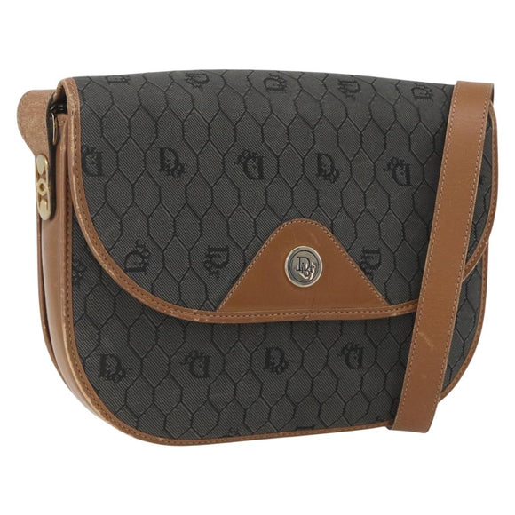 Christian Dior Honeycomb Canvas Shoulder Bag PVC Gray Gold Auth 169055