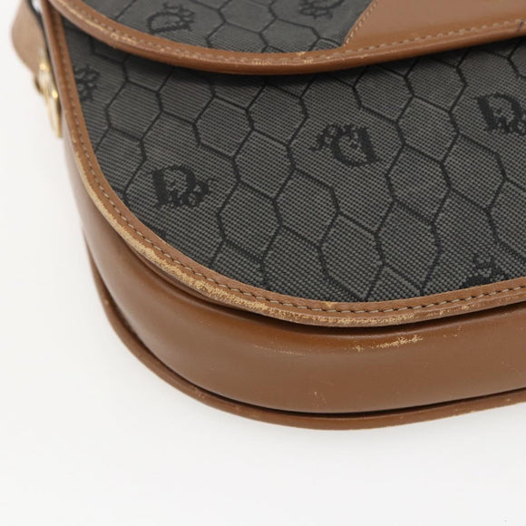 Christian Dior Honeycomb Canvas Shoulder Bag PVC Gray Gold Auth 169055