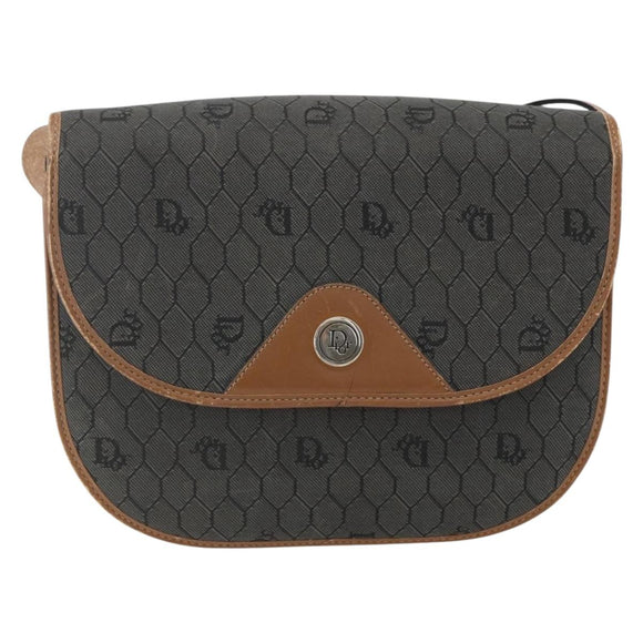 Christian Dior Honeycomb Canvas Shoulder Bag PVC Gray Gold Auth 169055