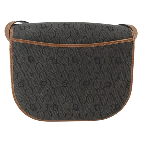 Christian Dior Honeycomb Canvas Shoulder Bag PVC Gray Gold Auth 169055