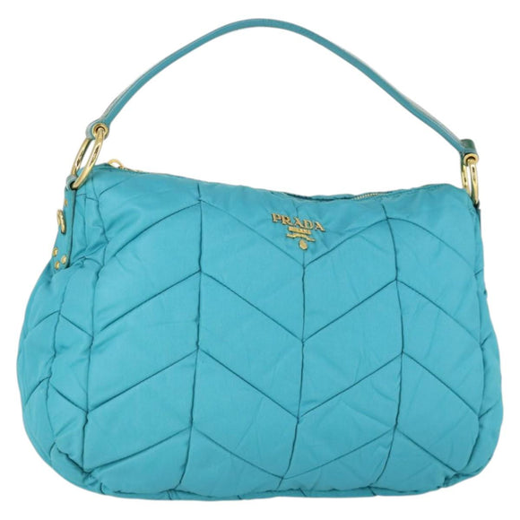 PRADA Shoulder Bag Nylon Blue Gold Auth 169057V