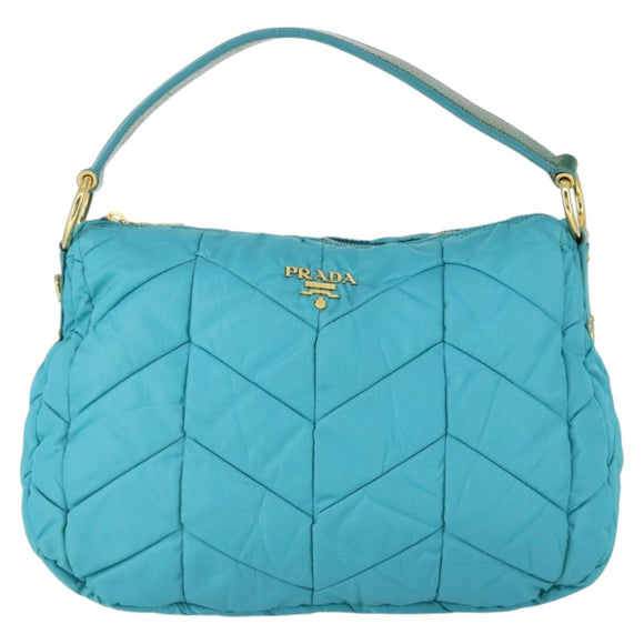 PRADA Shoulder Bag Nylon Blue Gold Auth 169057V