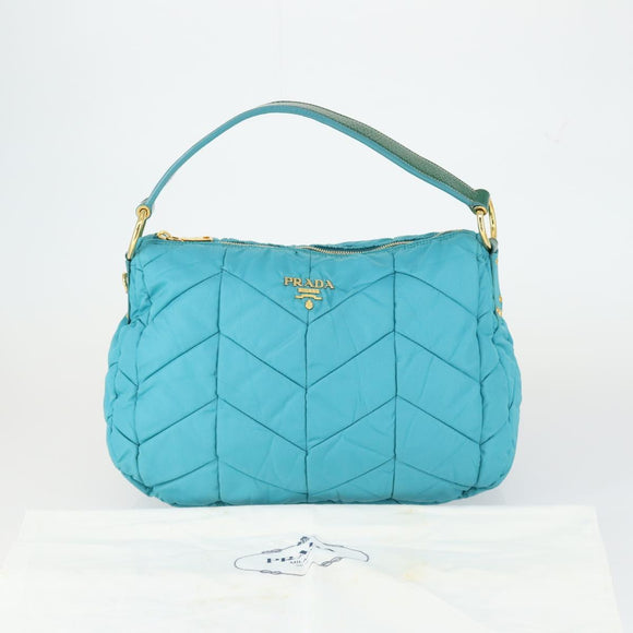 PRADA Shoulder Bag Nylon Blue Gold Auth 169057V