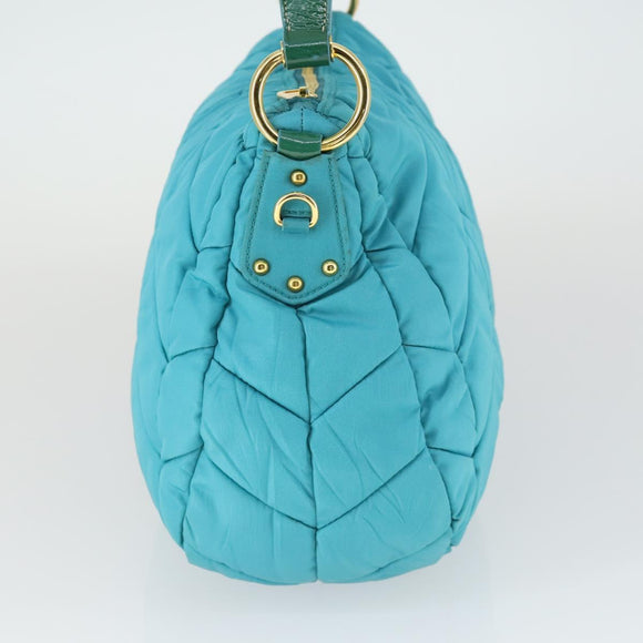 PRADA Shoulder Bag Nylon Blue Gold Auth 169057V