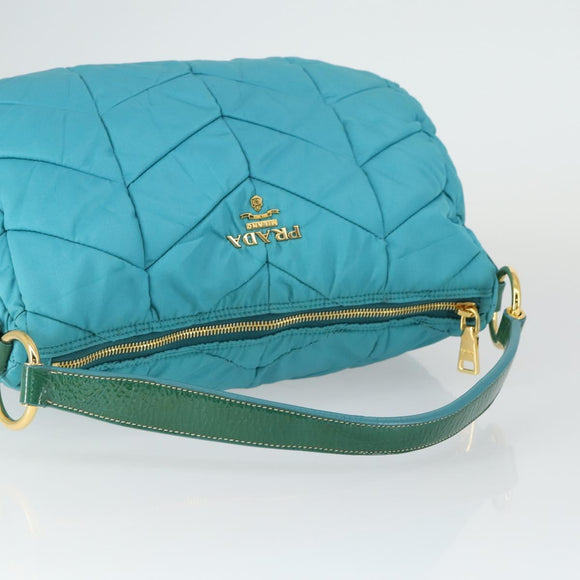 PRADA Shoulder Bag Nylon Blue Gold Auth 169057V