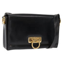 Salvatore Ferragamo Gancini Shoulder Bag Leather Gold Black Auth 169058-1