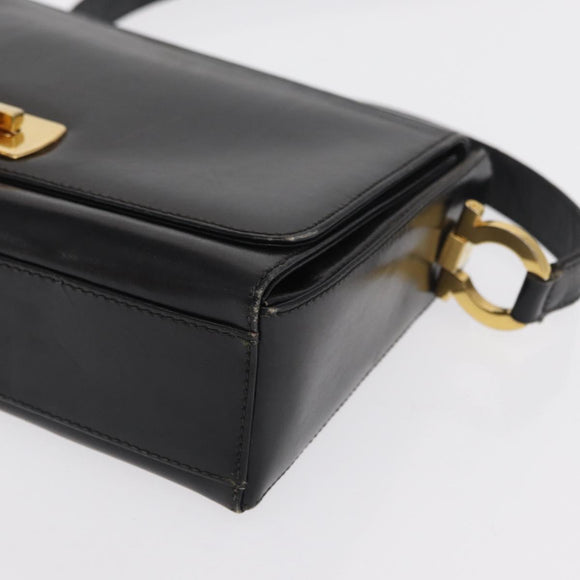 Salvatore Ferragamo Gancini Shoulder Bag Leather Gold Black Auth 169058
