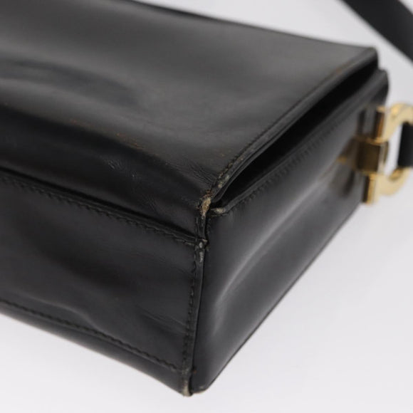 Salvatore Ferragamo Gancini Shoulder Bag Leather Gold Black Auth 169058