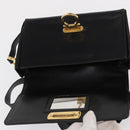 Salvatore Ferragamo Gancini Shoulder Bag Leather Gold Black Auth 169058-19