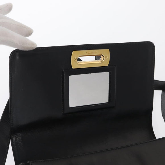 Salvatore Ferragamo Gancini Shoulder Bag Leather Gold Black Auth 169058