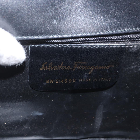 Salvatore Ferragamo Gancini Shoulder Bag Leather Gold Black Auth 169058