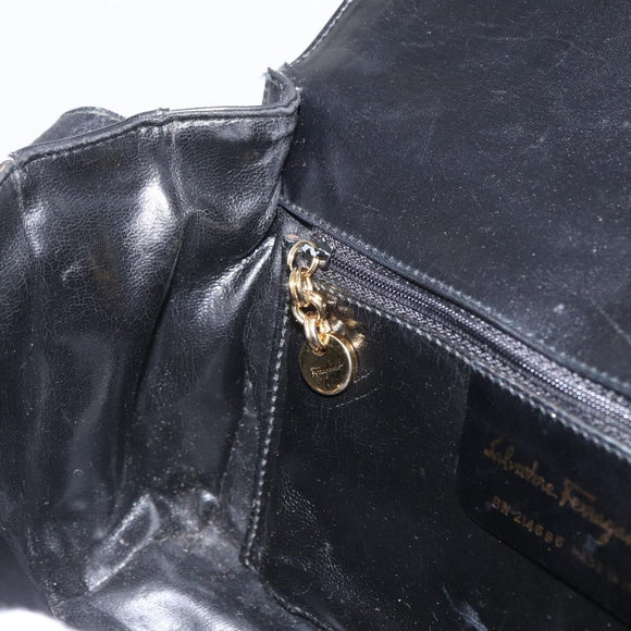 Salvatore Ferragamo Gancini Shoulder Bag Leather Gold Black Auth 169058