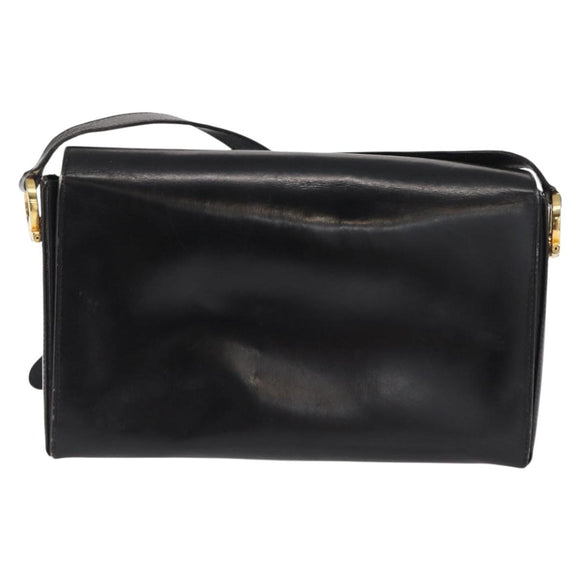 Salvatore Ferragamo Gancini Shoulder Bag Leather Gold Black Auth 169058