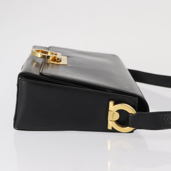 Salvatore Ferragamo Gancini Shoulder Bag Leather Gold Black Auth 169058