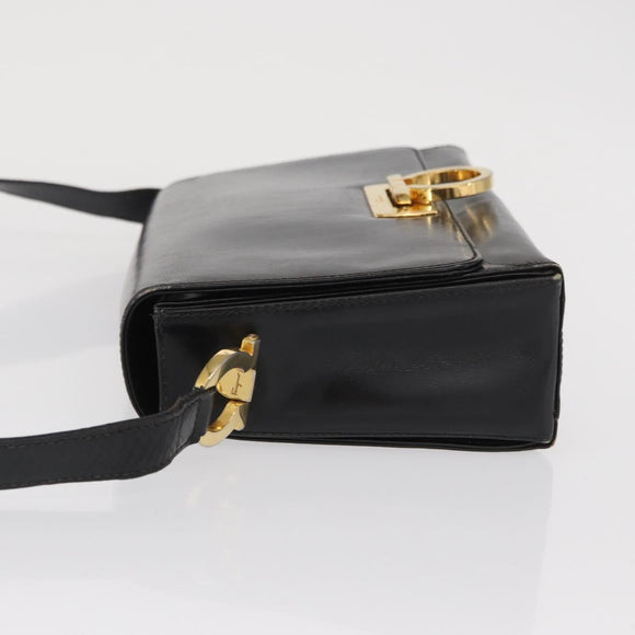 Salvatore Ferragamo Gancini Shoulder Bag Leather Gold Black Auth 169058