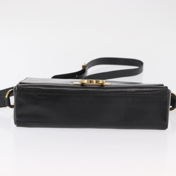 Salvatore Ferragamo Gancini Shoulder Bag Leather Gold Black Auth 169058