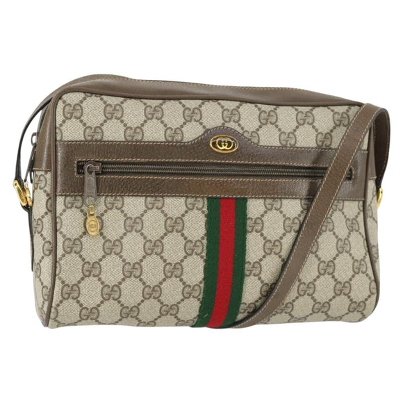 GUCCI GG Supreme Web Sherry Line Bag PVC Beige Gold 32 02 005 Auth 169059
