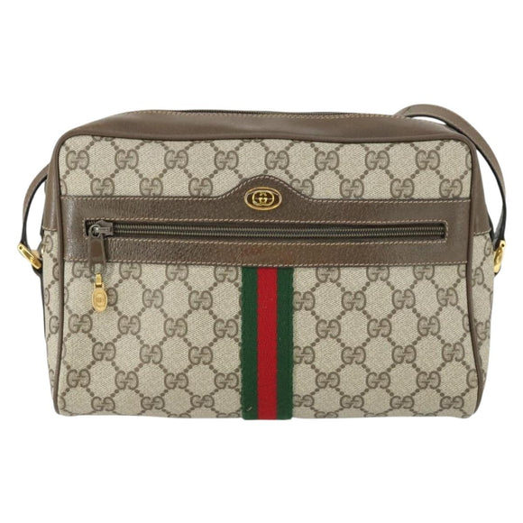 GUCCI GG Supreme Web Sherry Line Bag PVC Beige Gold 32 02 005 Auth 169059