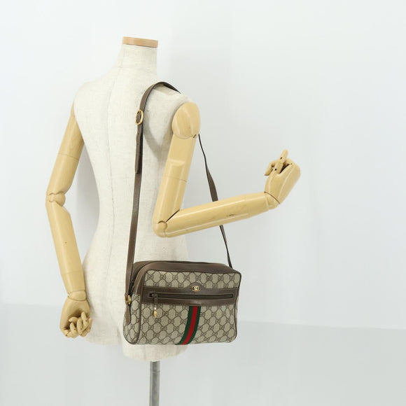 GUCCI GG Supreme Web Sherry Line Bag PVC Beige Gold 32 02 005 Auth 169059