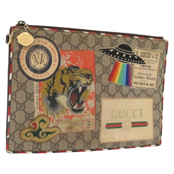 GUCCI GG Supreme Courier Clutch Tas PVC Beige 473915 Auth 169067