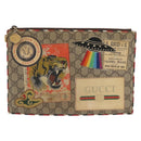 GUCCI GG Supreme Courier Clutch Bag PVC Beige 473915 Auth 169067-13