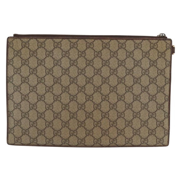 GUCCI GG Supreme Courier Clutch Tas PVC Beige 473915 Auth 169067