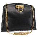 Salvatore Ferragamo Gancini Chain Shoulder Bag Leather Black Gold Auth 169084-1