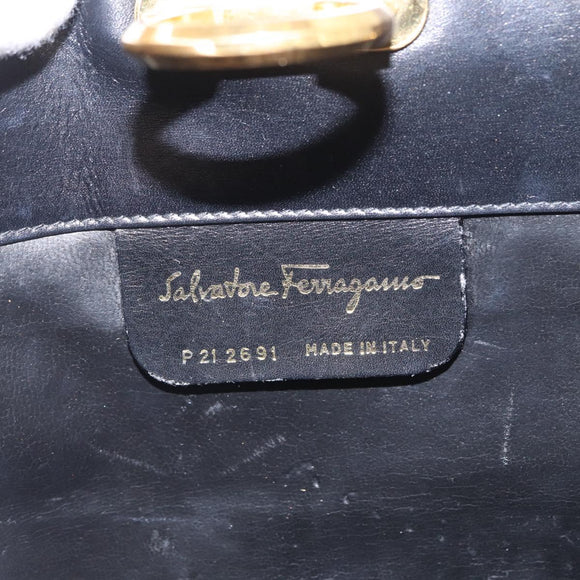 Salvatore Ferragamo Gancini Chain Shoulder Bag Leather Black Gold Auth 169084