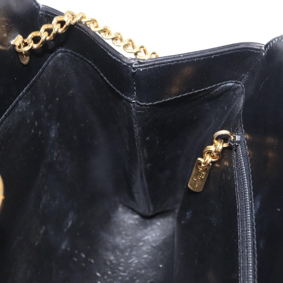 Salvatore Ferragamo Gancini Chain Shoulder Bag Leather Black Gold Auth 169084
