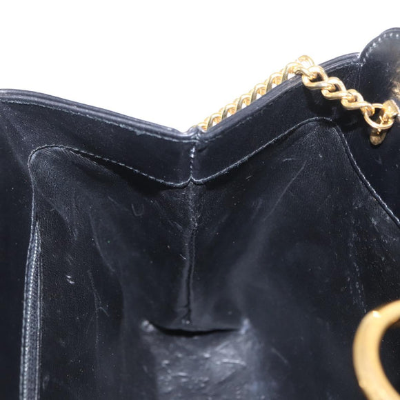 Salvatore Ferragamo Gancini Chain Shoulder Bag Leather Black Gold Auth 169084