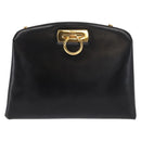 Salvatore Ferragamo Gancini Chain Shoulder Bag Leather Black Gold Auth 169084-2