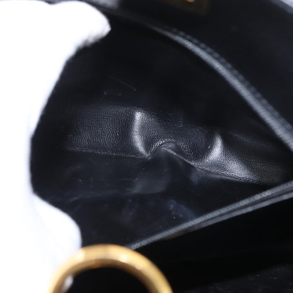 Salvatore Ferragamo Gancini Chain Shoulder Bag Leather Black Gold Auth 169084