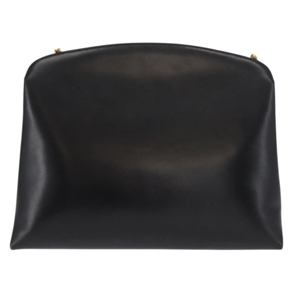 Salvatore Ferragamo Gancini Chain Shoulder Bag Leather Black Gold Auth 169084