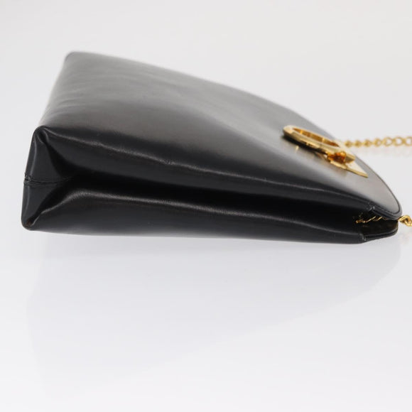 Salvatore Ferragamo Gancini Chain Shoulder Bag Leather Black Gold Auth 169084