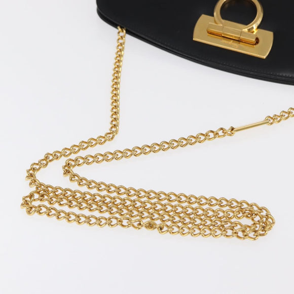 Salvatore Ferragamo Gancini Chain Shoulder Bag Leather Black Gold Auth 169084
