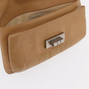 CHANEL Choco Bar 2.55 Shoulder Bag Leather Beige Silver CC Auth 169085-20