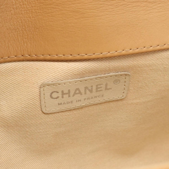 CHANEL Choco Bar 2.55 Shoulder Bag Leather Beige Silver CC Auth 169085