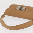CHANEL Choco Bar 2.55 Shoulder Bag Leather Beige Silver CC Auth 169085-6