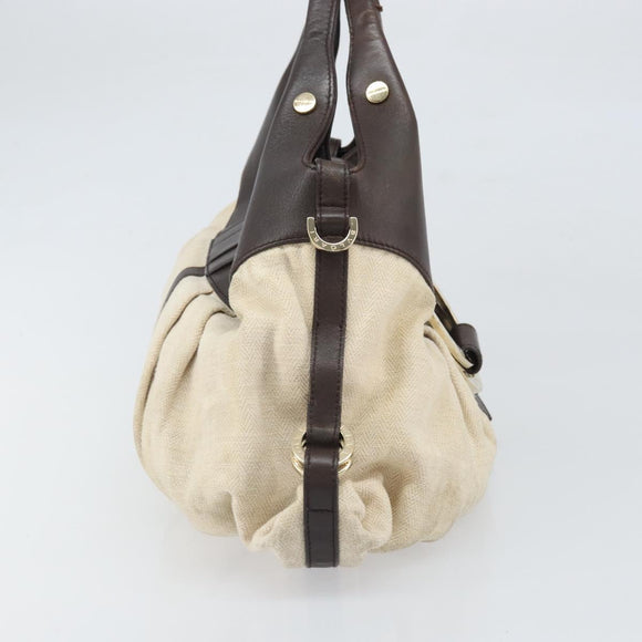 BVLGARI Hand Bag Canvas Beige Gold Auth 169090
