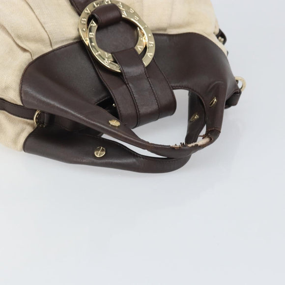 BVLGARI Hand Bag Canvas Beige Gold Auth 169090