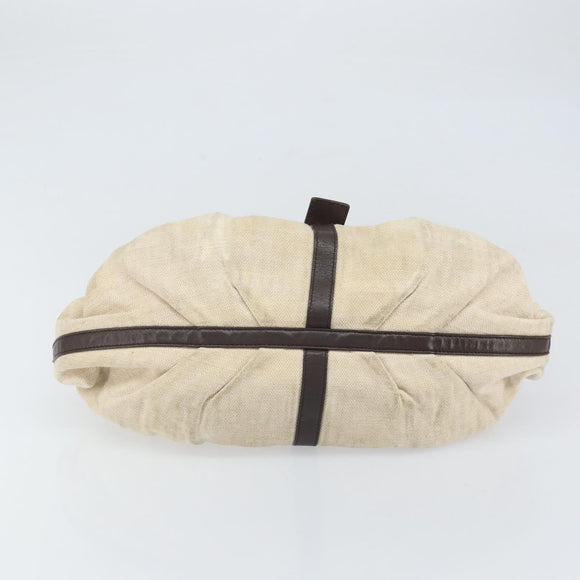 BVLGARI Hand Bag Canvas Beige Gold Auth 169090