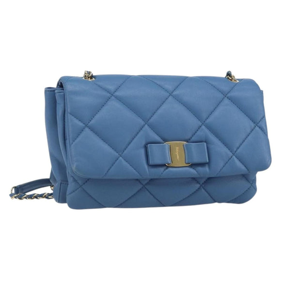 Salvatore Ferragamo Vala Umhängetasche Leder Blau Gold Original 169096V