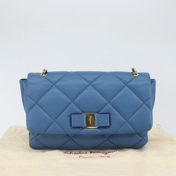 Salvatore Ferragamo Vala Umhängetasche Leder Blau Gold Original 169096V