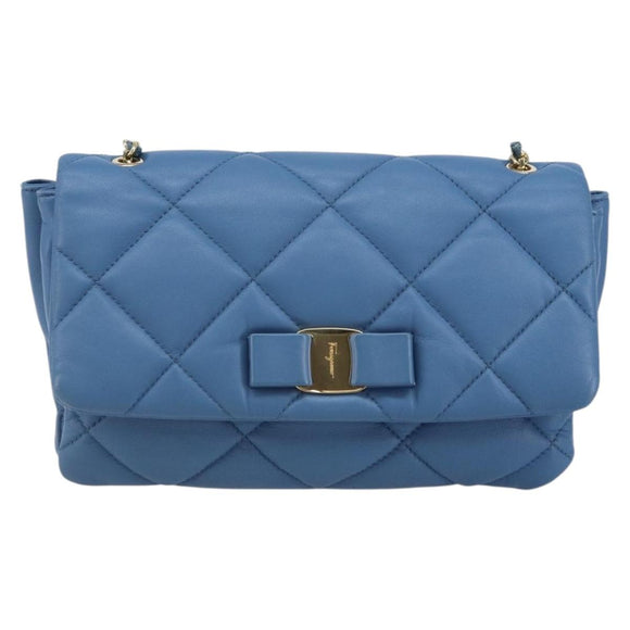 Salvatore Ferragamo Vala Umhängetasche Leder Blau Gold Original 169096V